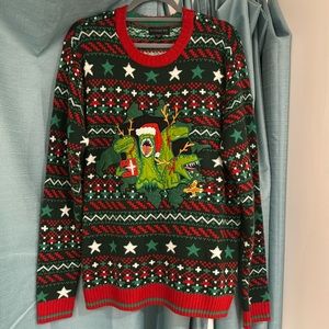 Men’s Ugly Christmas Sweater with Dinosaurs